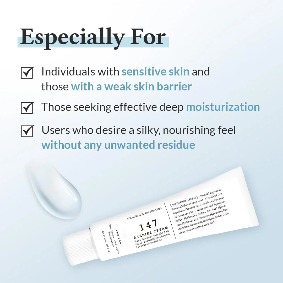 Korean Vegan 147 Barrier Cream Hyaluronic Acid Ceramide Facial Moisturizer Daily Skin Care Hydrating For All Skin Types 50ml