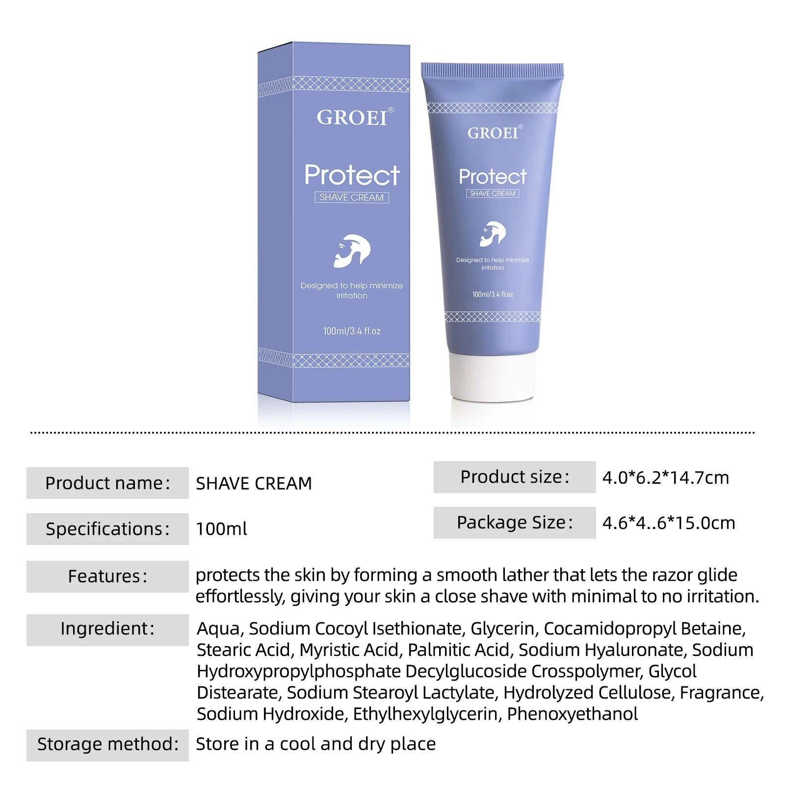 Sensitive Skin Shave Cream 100ml - Gentle Hydrating Formula, Rich Lather Helps Minimize Irritation & Razor Burn, Cruelty-Free.
