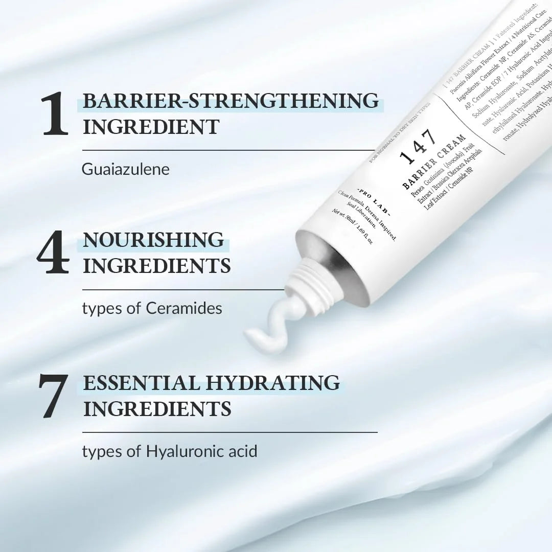 Korean Vegan 147 Barrier Cream Hyaluronic Acid Ceramide Facial Moisturizer Daily Skin Care Hydrating For All Skin Types 50ml